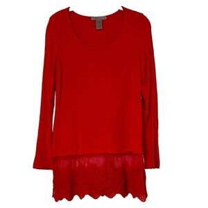 Sharon Young Red Long Sleeve Tunic Lace Bottom Small